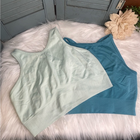 Two Z by Zella Sports Bras Size Large Teal Blue Green and Light Mint Green - Picture 1 of 6